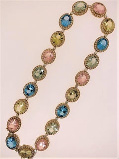 155 Carat Blue Topaz, Green Amethyst, Rose Quartz, and Yellow Quartz Necklace