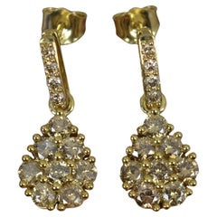 1.55 Carat Champagne Diamond and 9ct Gold Drop Dangle Earrings Tomas Rae