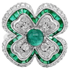 Bague cocktail en or 18 carats d'inspiration Art déco avec émeraude de Colombie 1,55 carat et diamant blanc