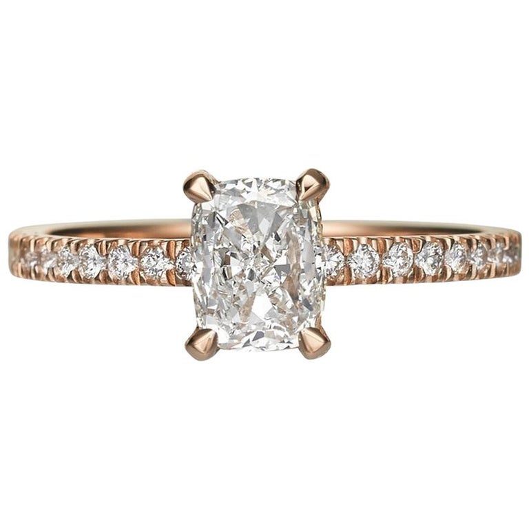 1 55 Carat Cushion Cut Diamond Engagement Ring On 18 Karat Rose