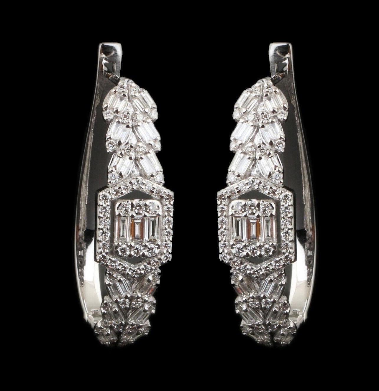 Modern 1.55 Carat Diamond 18 Karat White Gold Huggie Hoop Earrings For Sale