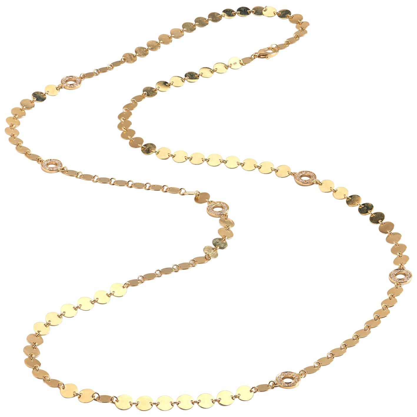 1.55 Carat Diamond and Yellow Gold Disc Necklace