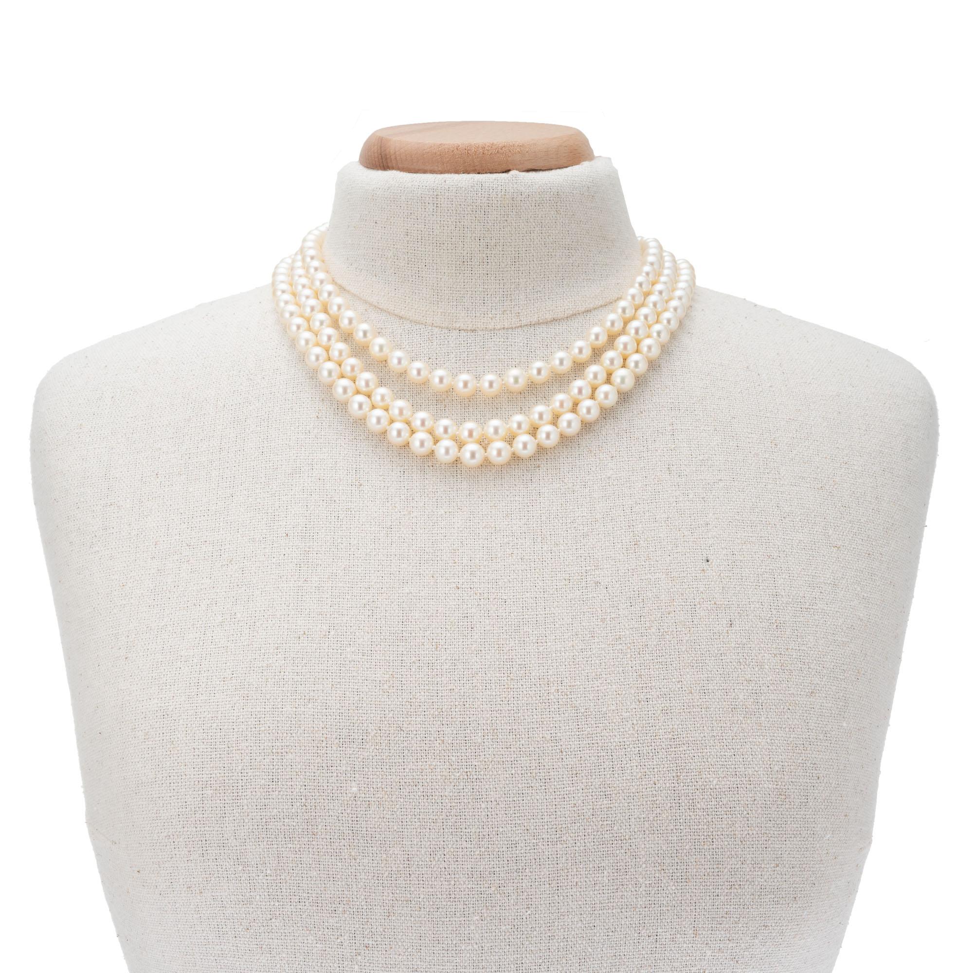 Women's 1.55 Carat Diamond Cultured Pearl White Gold Multi-Strand Necklace