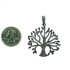 1.55 Carat Diamond Oxidize Silver Life of Tree Pendant