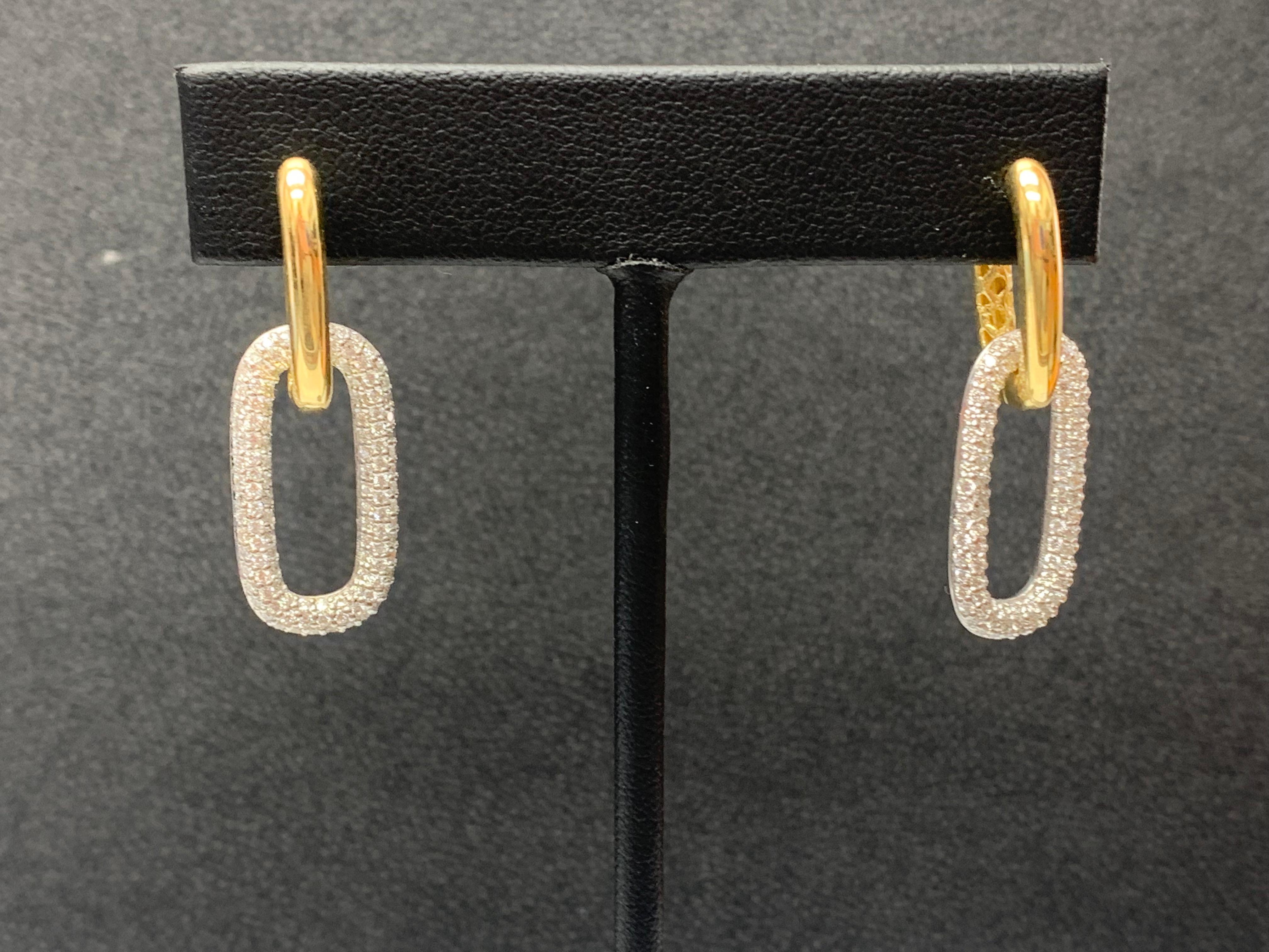 1.55 Carat Diamond Paper Clip Earrings in 14K Mix Gold For Sale 2