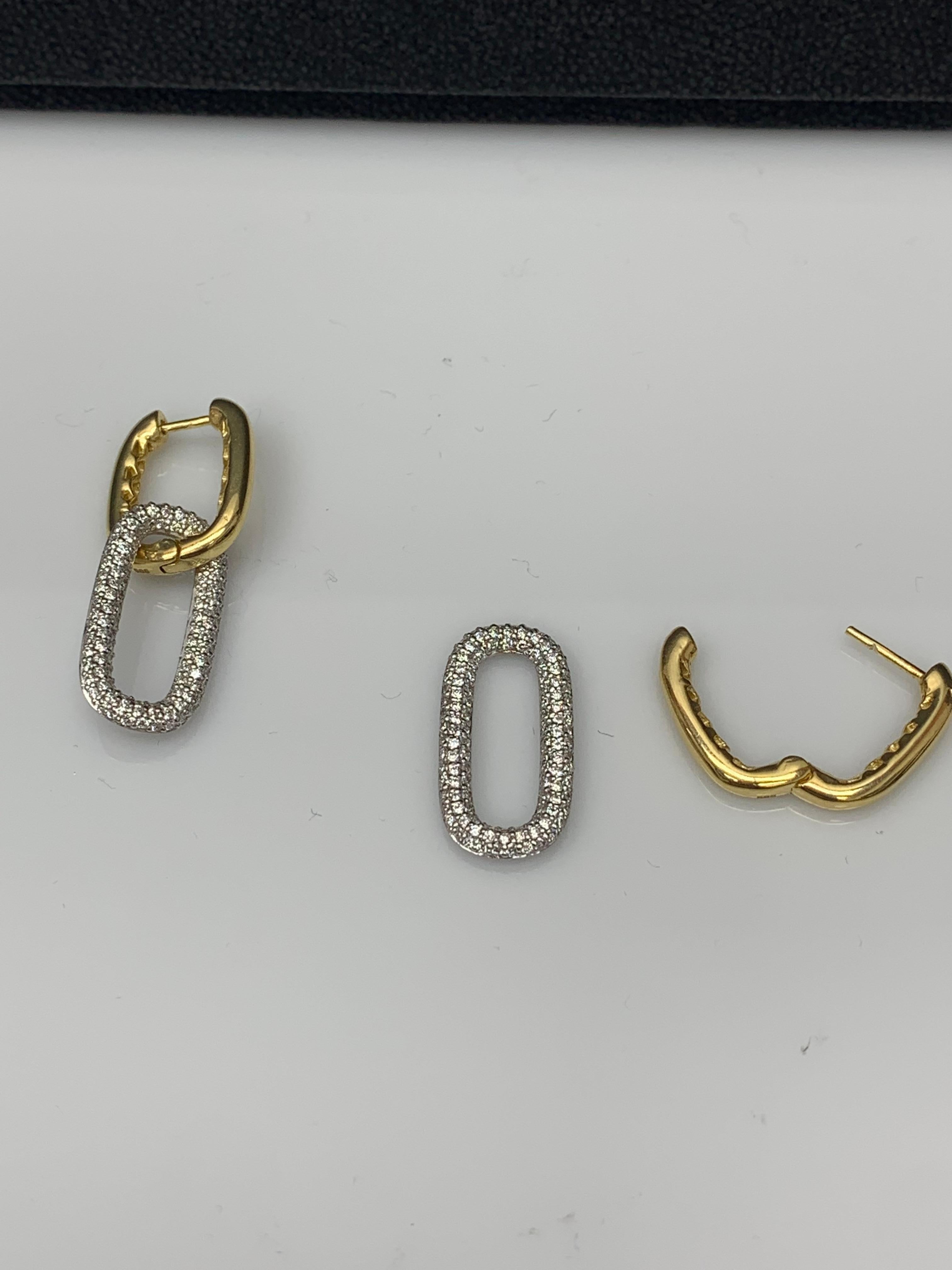 1.55 Carat Diamond Paper Clip Earrings in 14K Mix Gold For Sale 3
