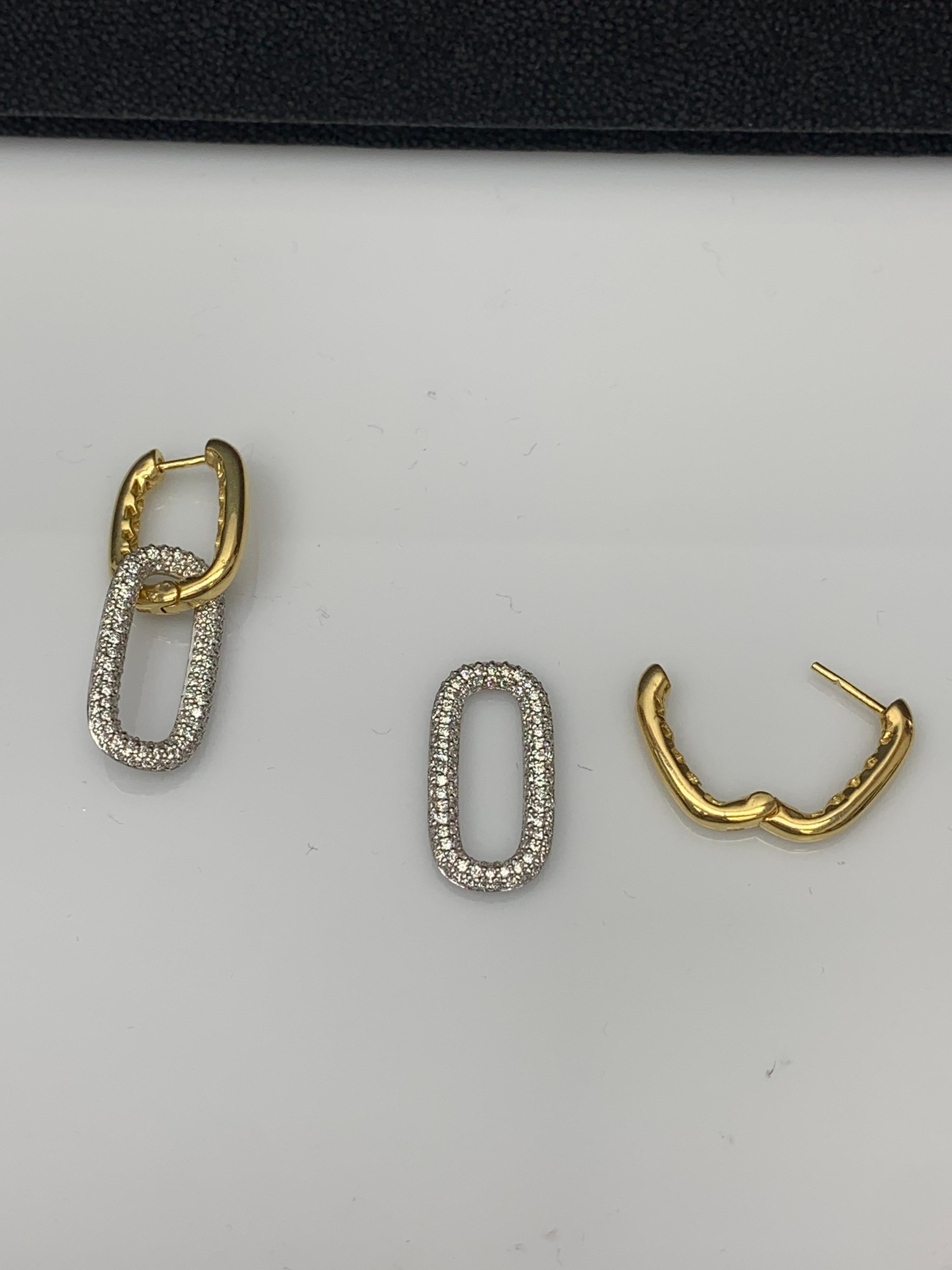 1.55 Carat Diamond Paper Clip Earrings in 14K Mix Gold For Sale 6