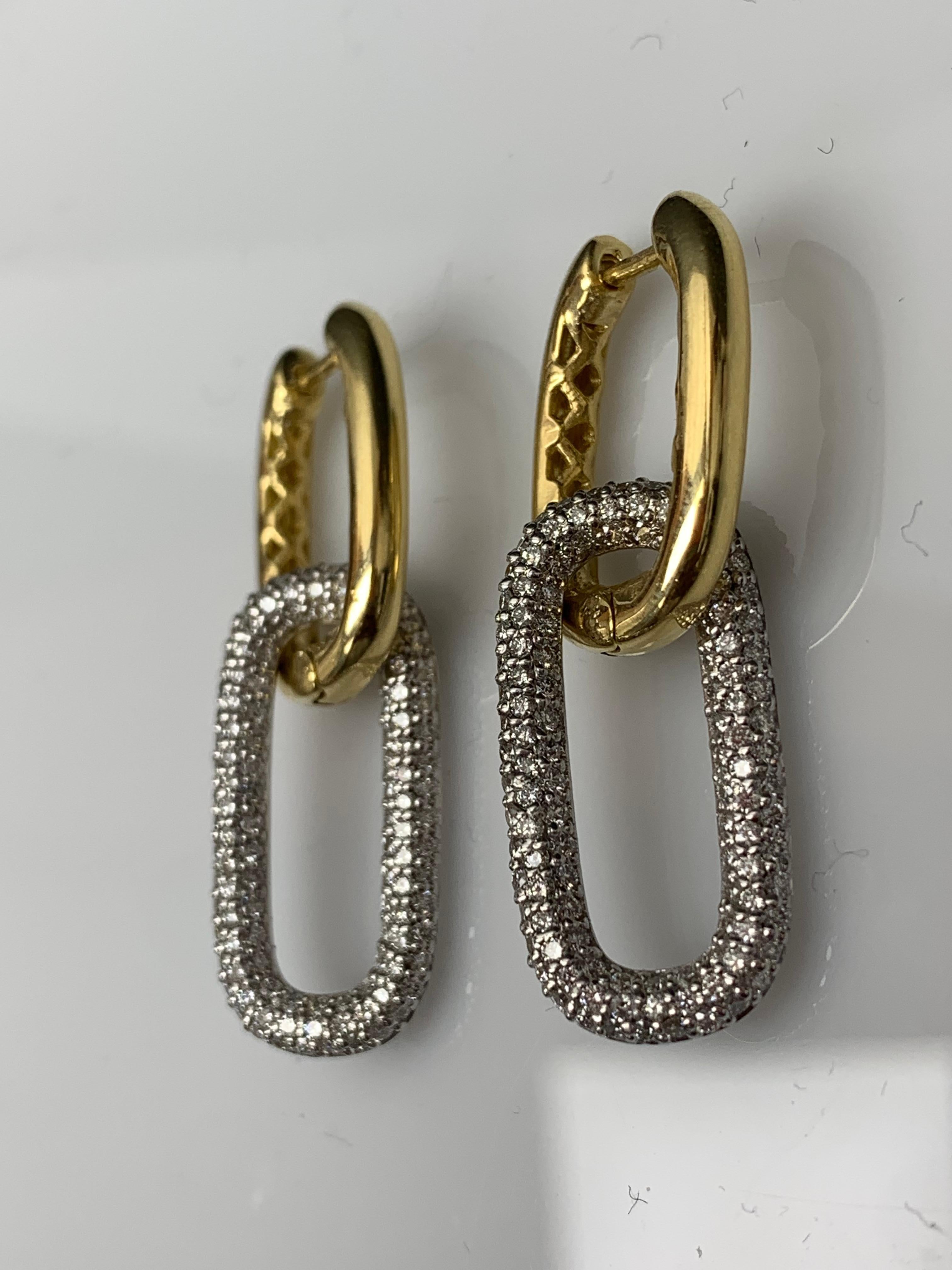 1.55 Carat Diamond Paper Clip Earrings in 14K Mix Gold For Sale 7