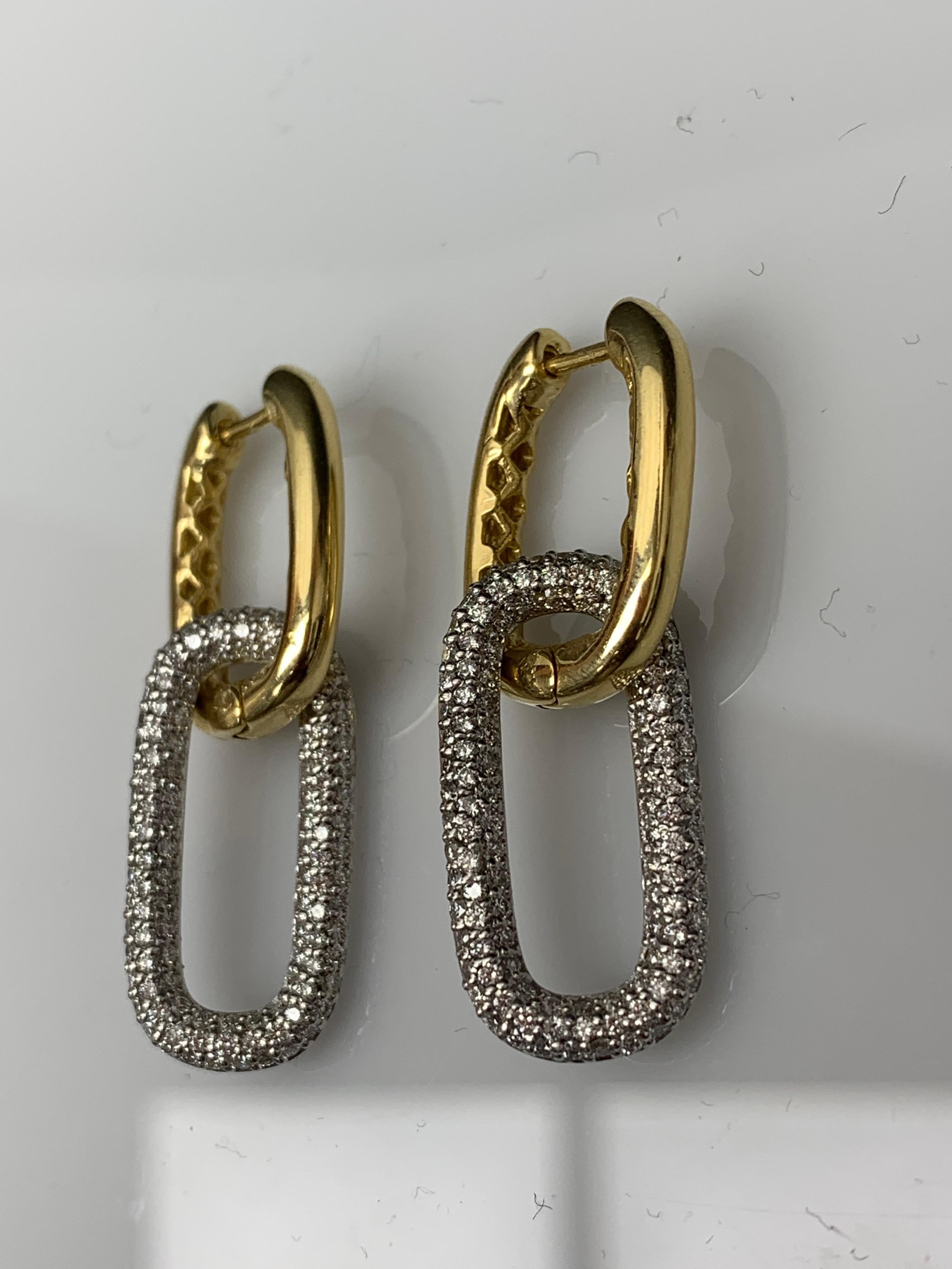 1.55 Carat Diamond Paper Clip Earrings in 14K Mix Gold For Sale 8