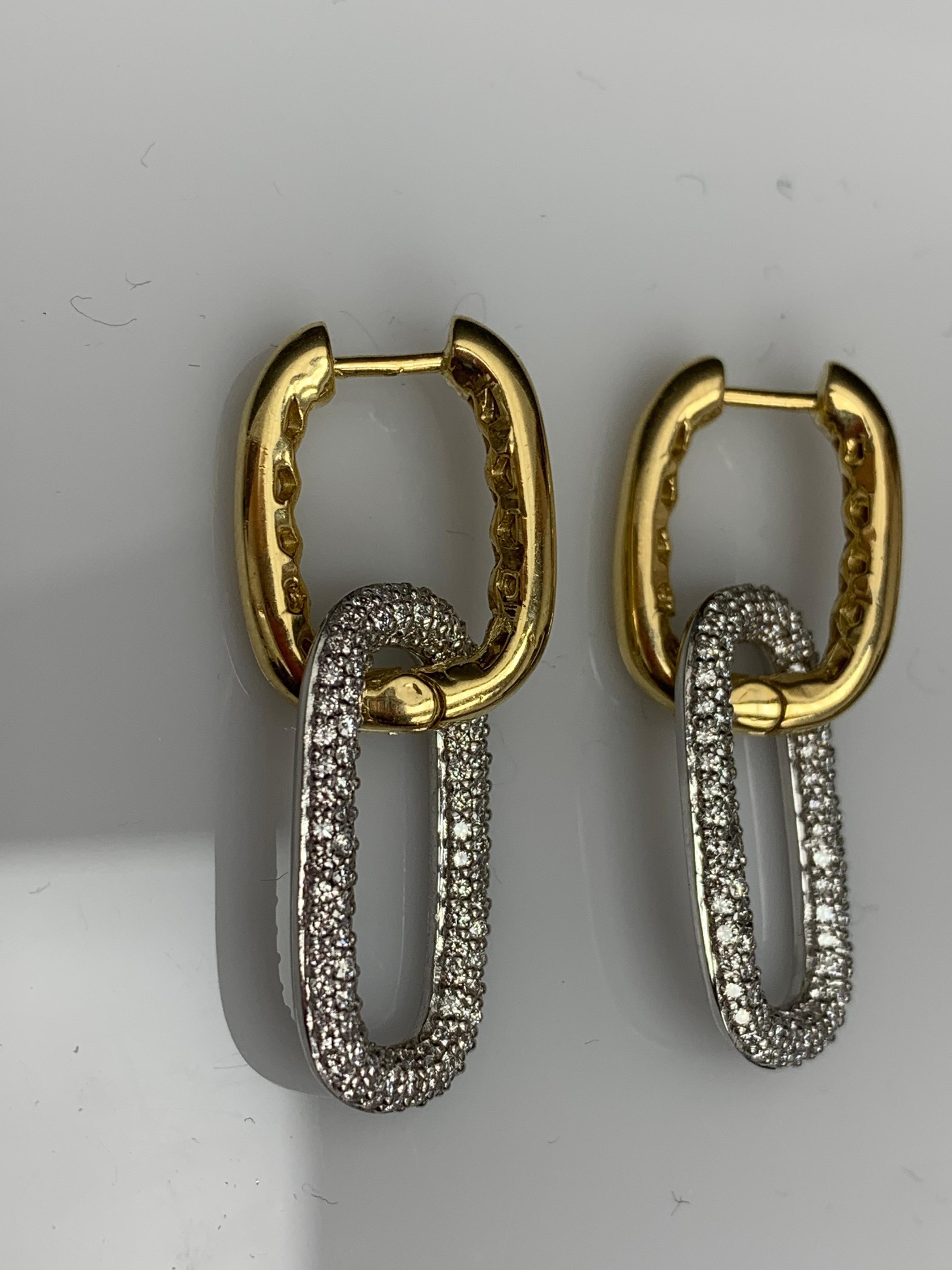 1.55 Carat Diamond Paper Clip Earrings in 14K Mix Gold For Sale 9
