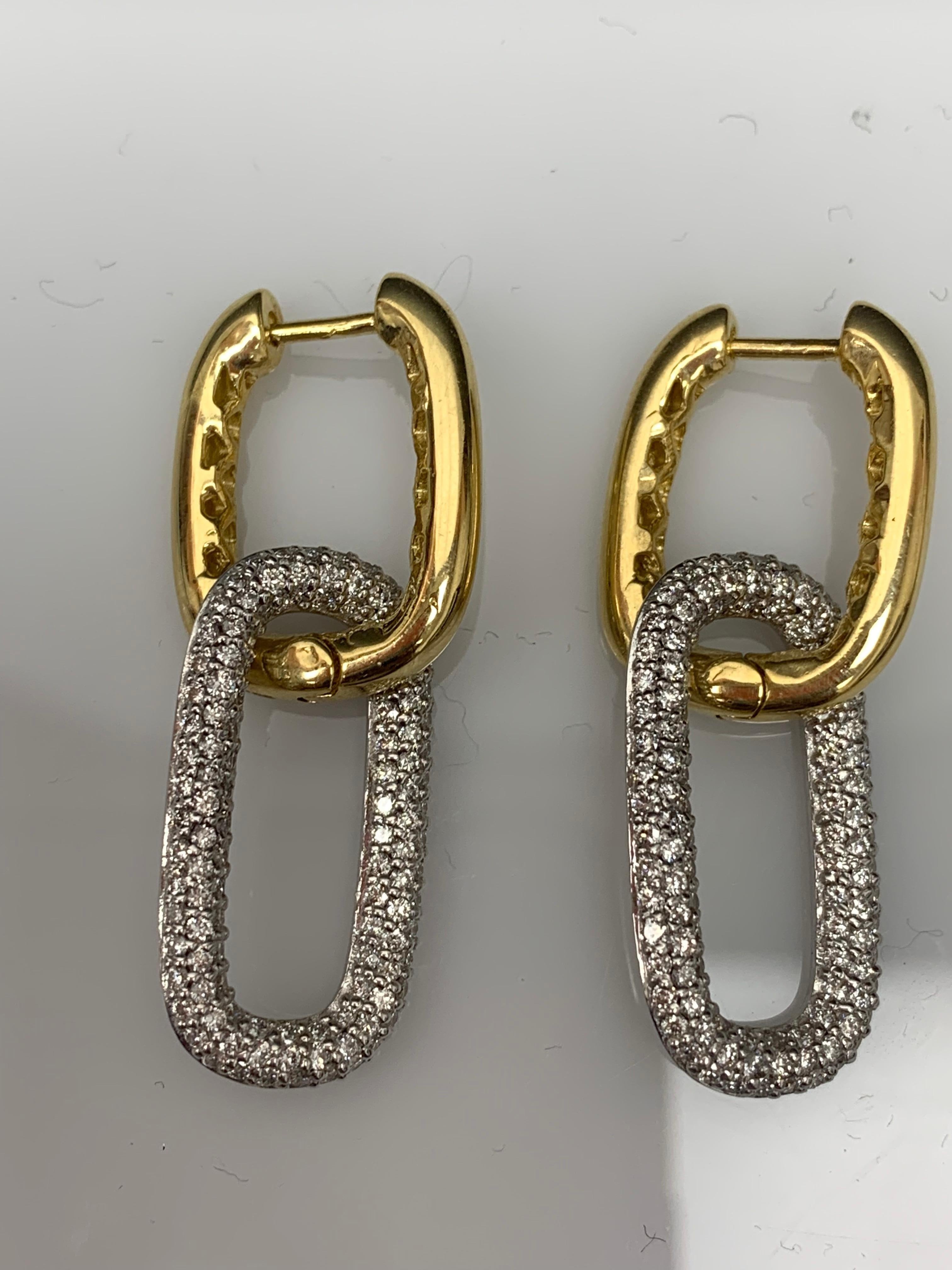1.55 Carat Diamond Paper Clip Earrings in 14K Mix Gold For Sale 10