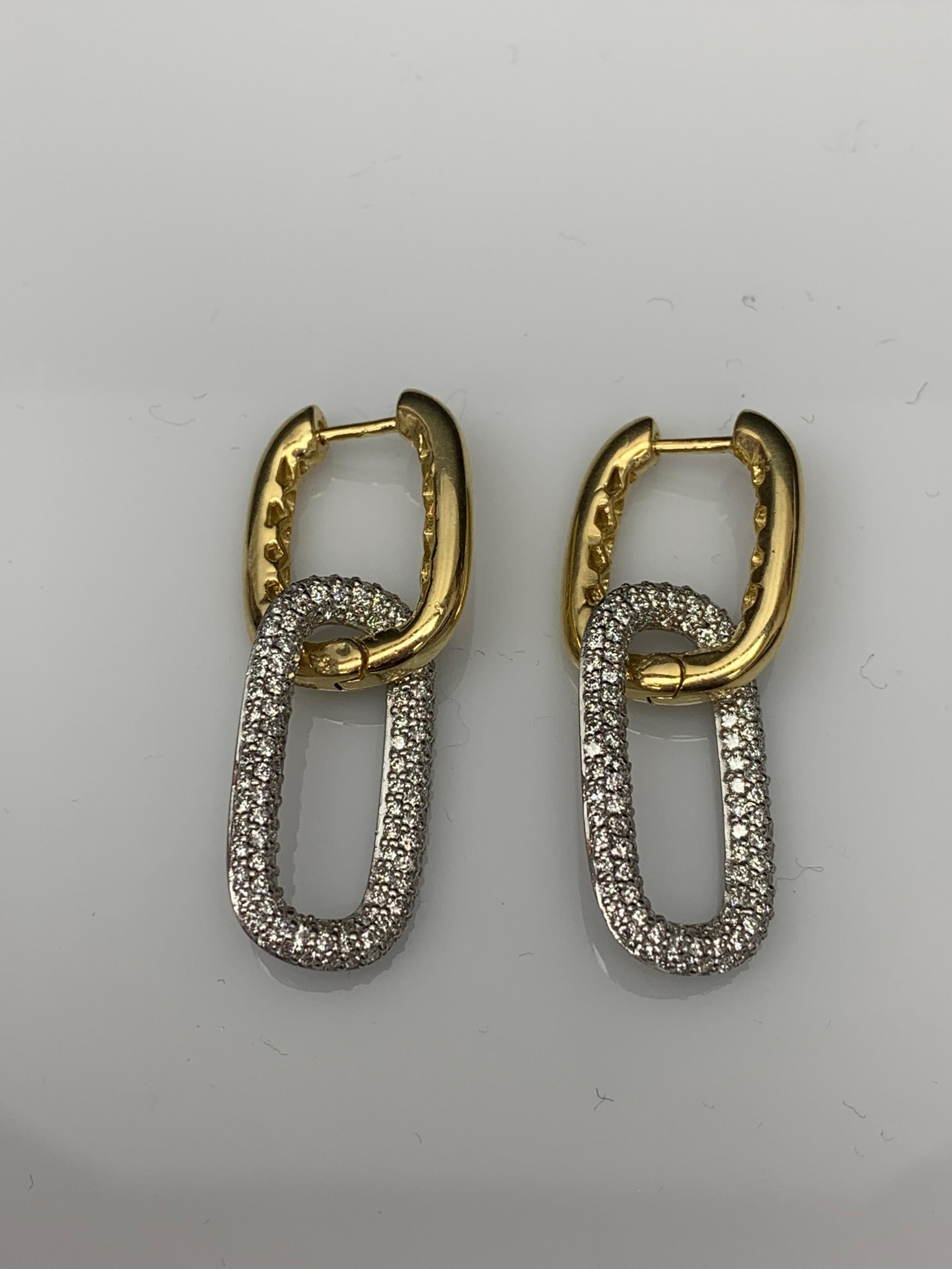 1.55 Carat Diamond Paper Clip Earrings in 14K Mix Gold For Sale 11
