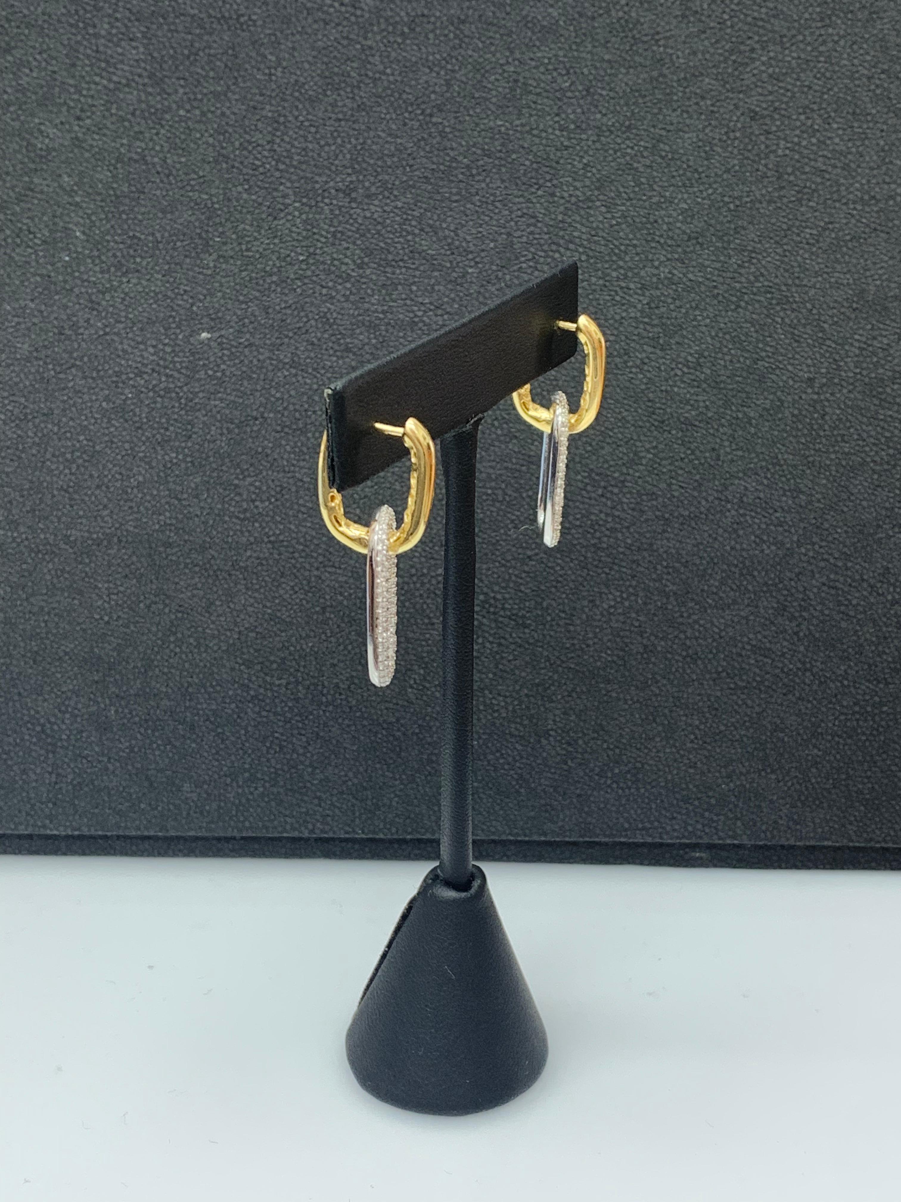 Modern 1.55 Carat Diamond Paper Clip Earrings in 14K Mix Gold For Sale