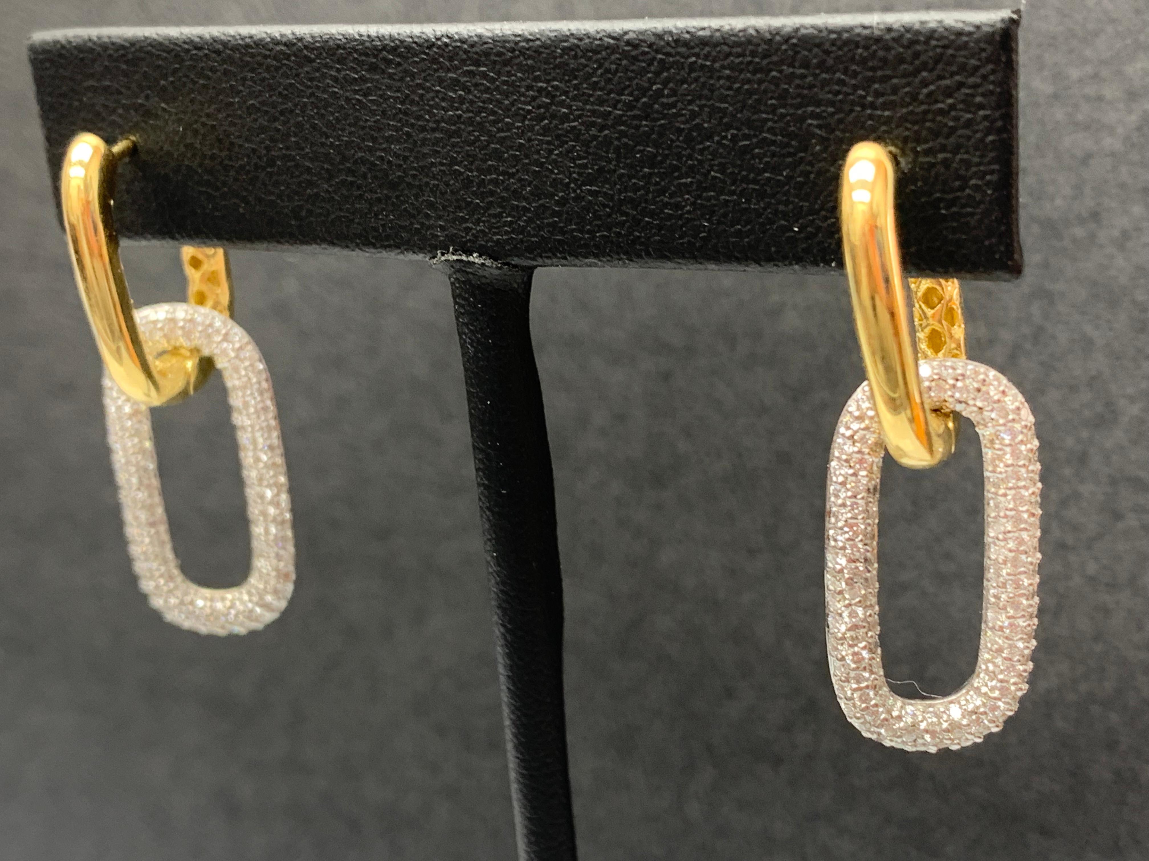 Women's 1.55 Carat Diamond Paper Clip Earrings in 14K Mix Gold For Sale