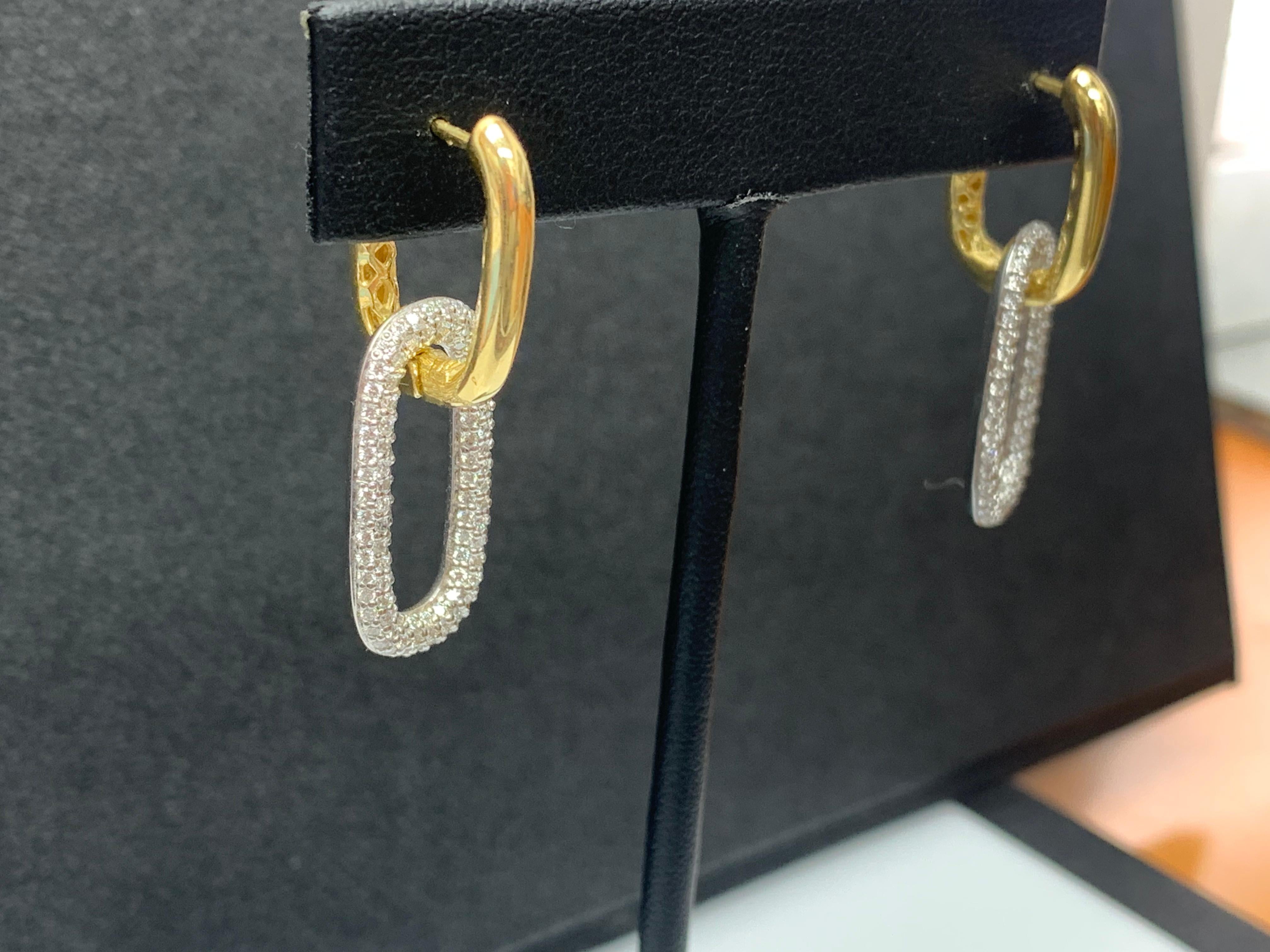 1.55 Carat Diamond Paper Clip Earrings in 14K Mix Gold For Sale 1