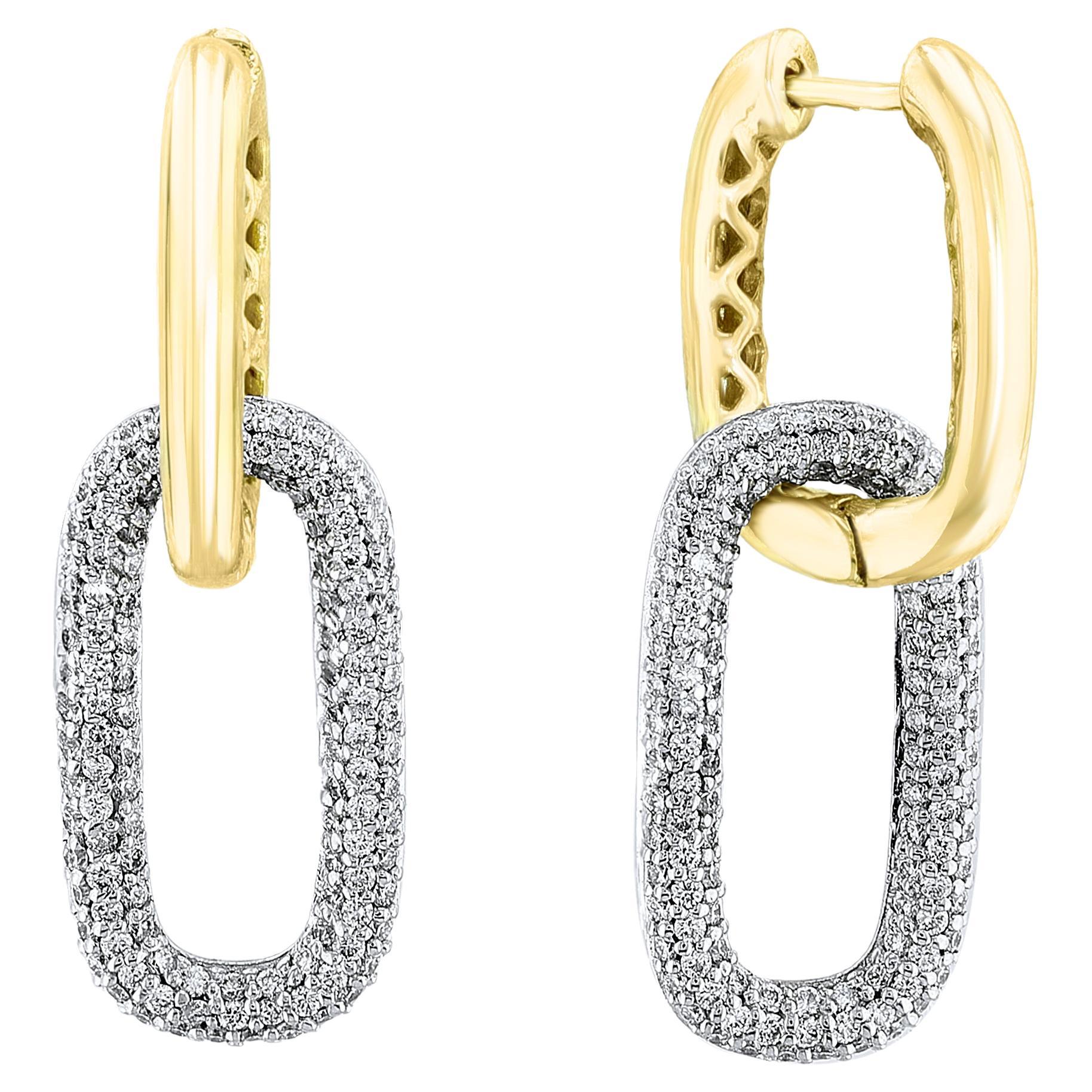 1.55 Carat Diamond Paper Clip Earrings in 14K Mix Gold For Sale