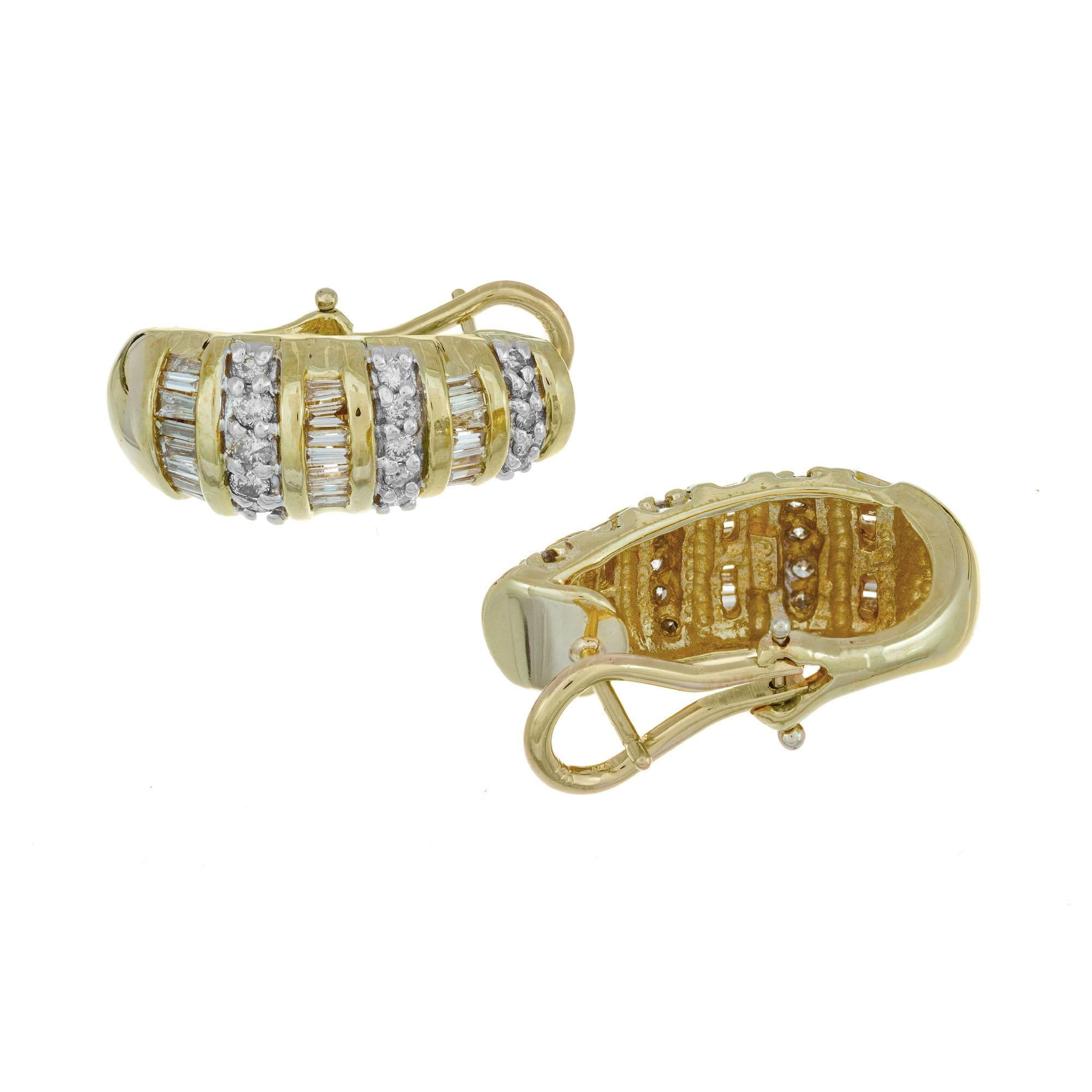 Créoles à levier en or jaune et diamants 1,55 carat Pour femmes en vente