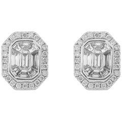 1.55 Carat Emerald Cut Diamond 18 Karat White Gold Stud Earrings