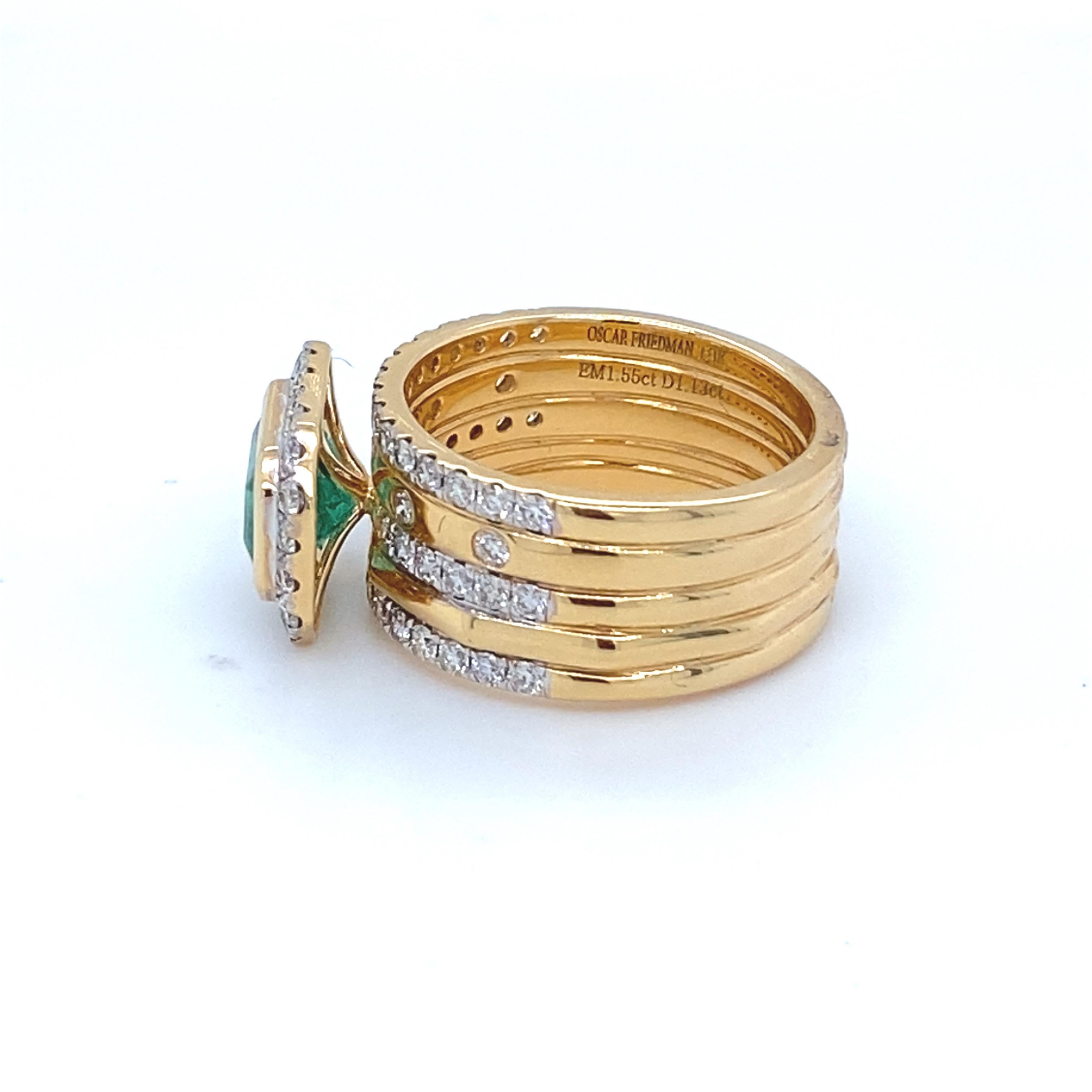 1.55 Carat Emerald Diamond Yellow Gold Ring For Sale 5
