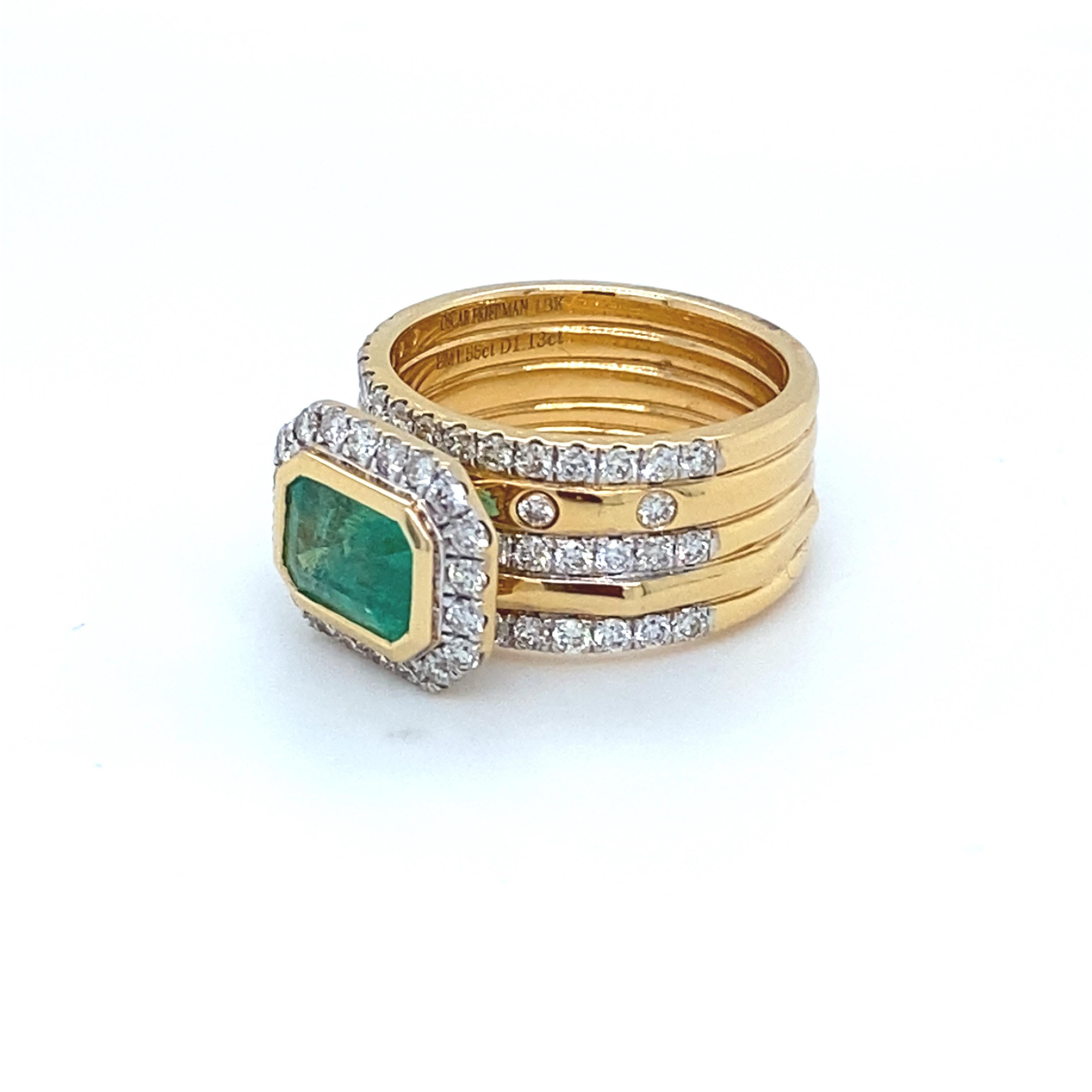 1.55 Carat Emerald Diamond Yellow Gold Ring For Sale 6