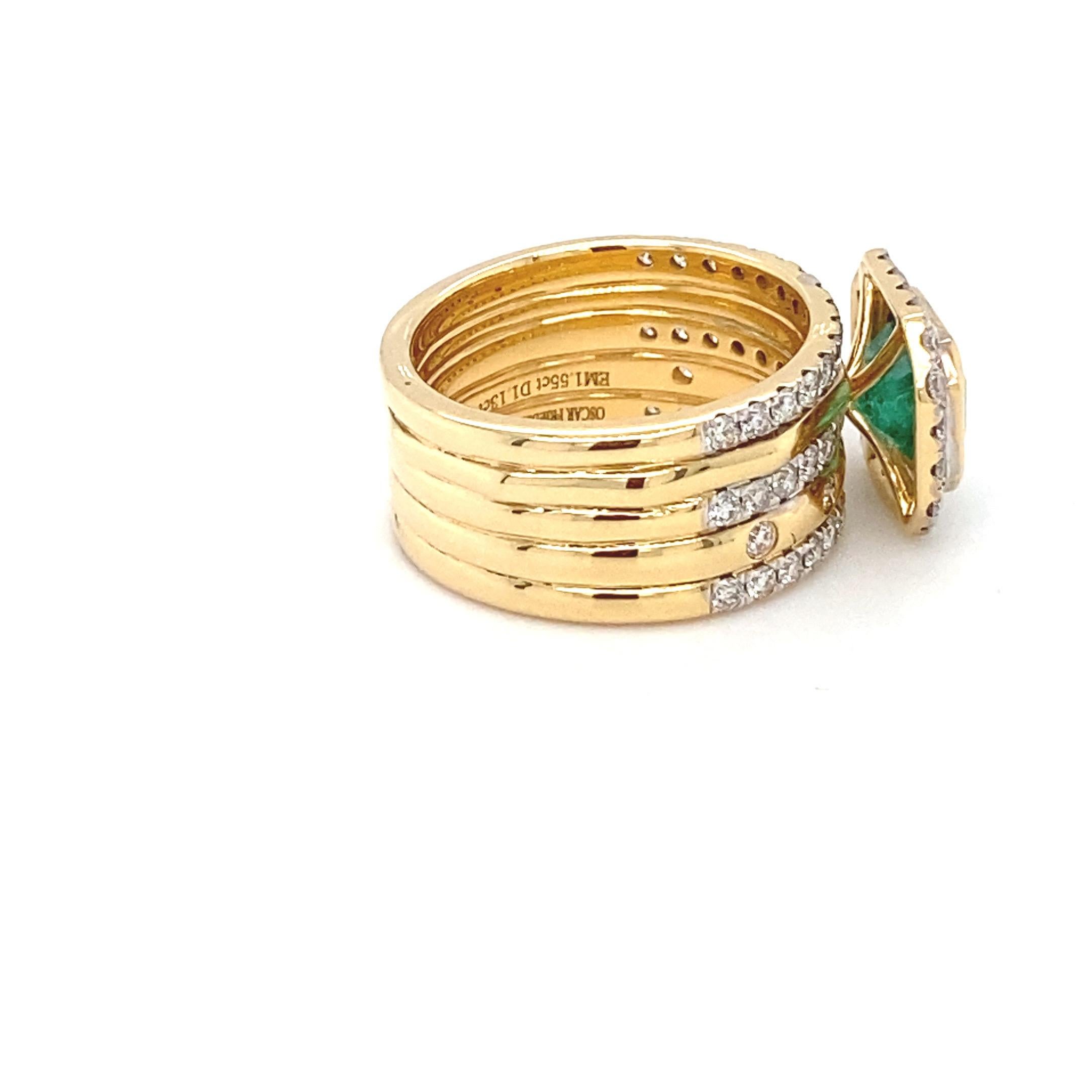 1.55 Carat Emerald Diamond Yellow Gold Ring For Sale 8