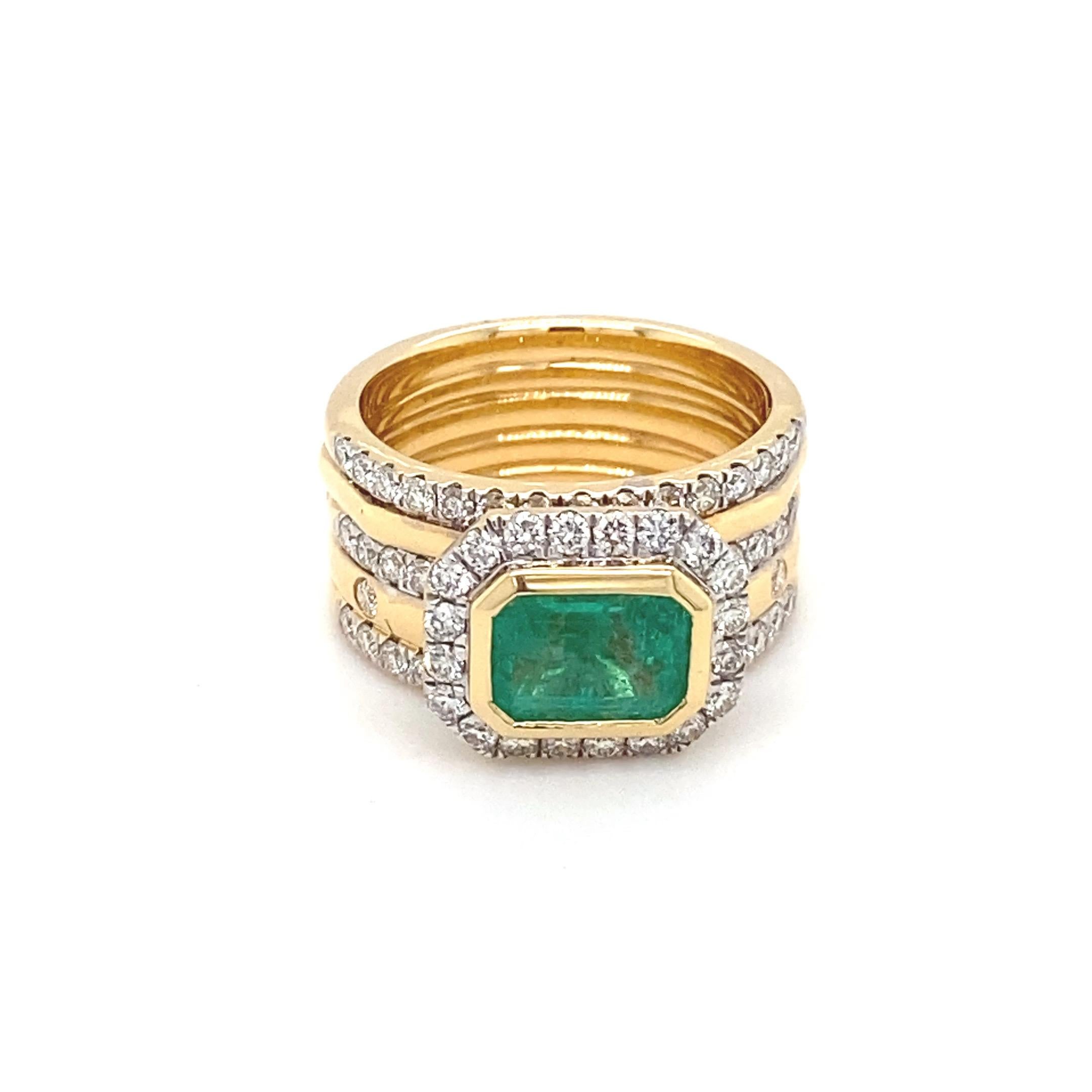 1.55 Carat Emerald Diamond Yellow Gold Ring For Sale 9