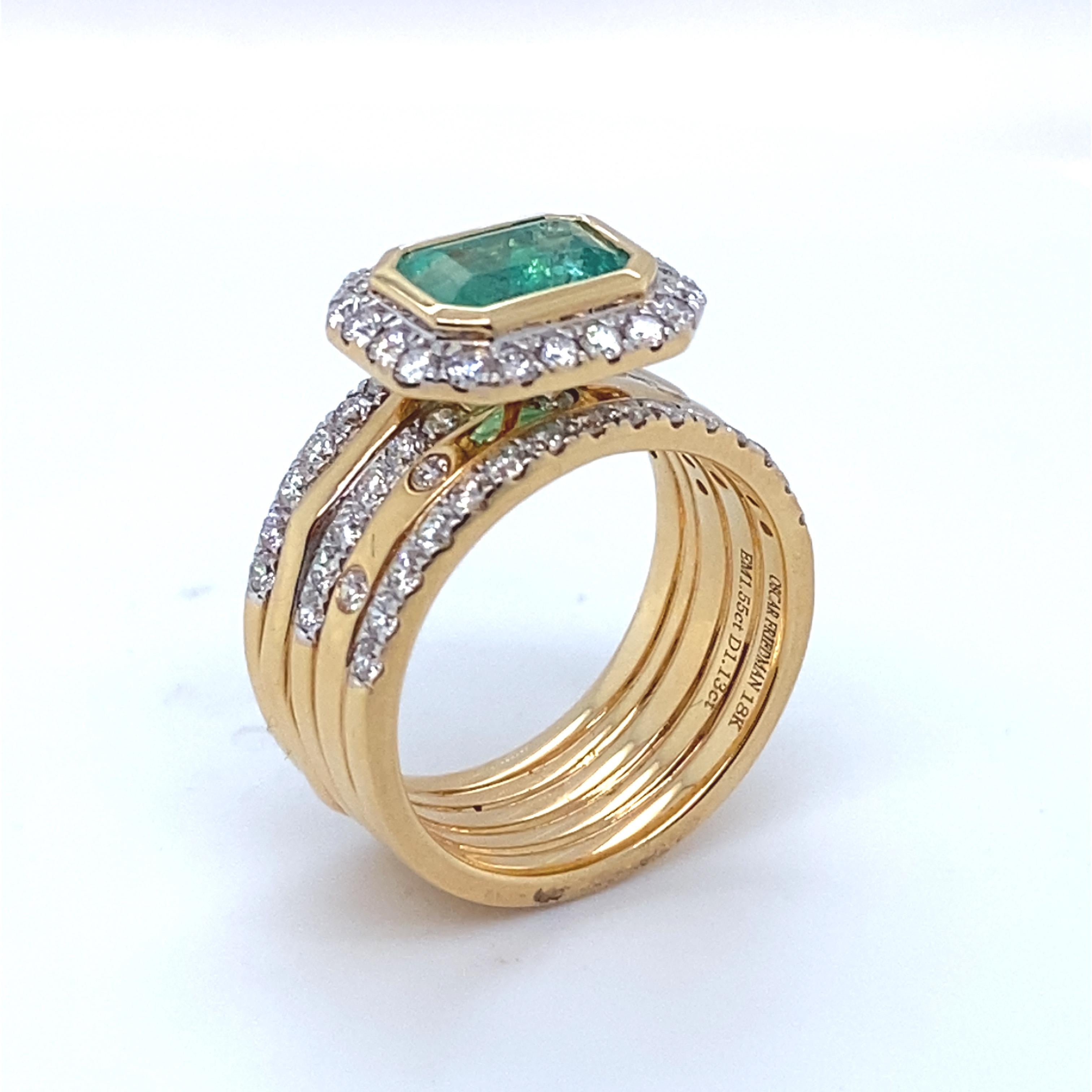 1.55 Carat Emerald Diamond Yellow Gold Ring In New Condition For Sale In Trumbull, CT