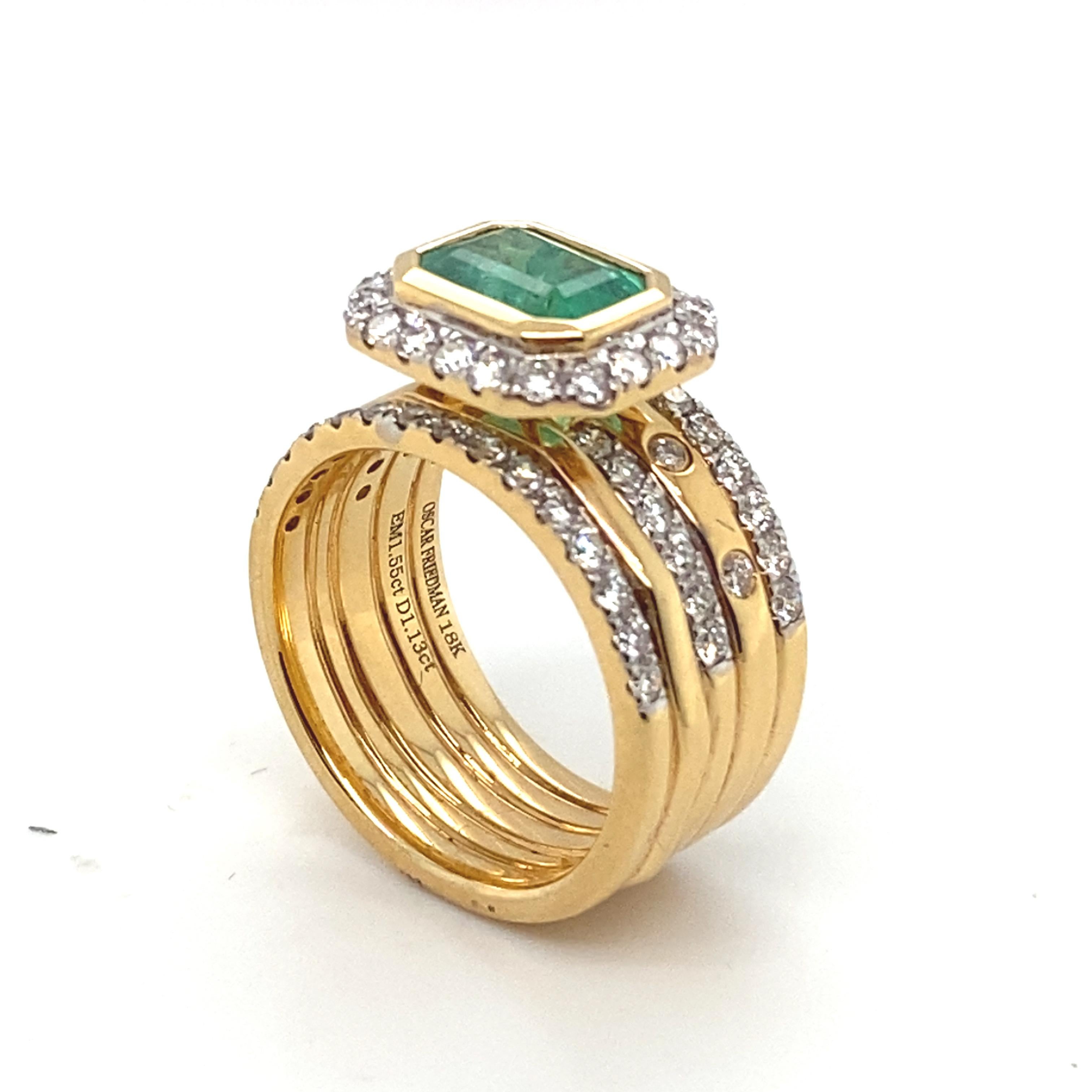 Women's 1.55 Carat Emerald Diamond Yellow Gold Ring For Sale
