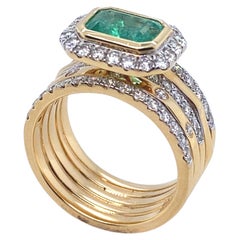 1.55 Carat Emerald Diamond Yellow Gold Ring