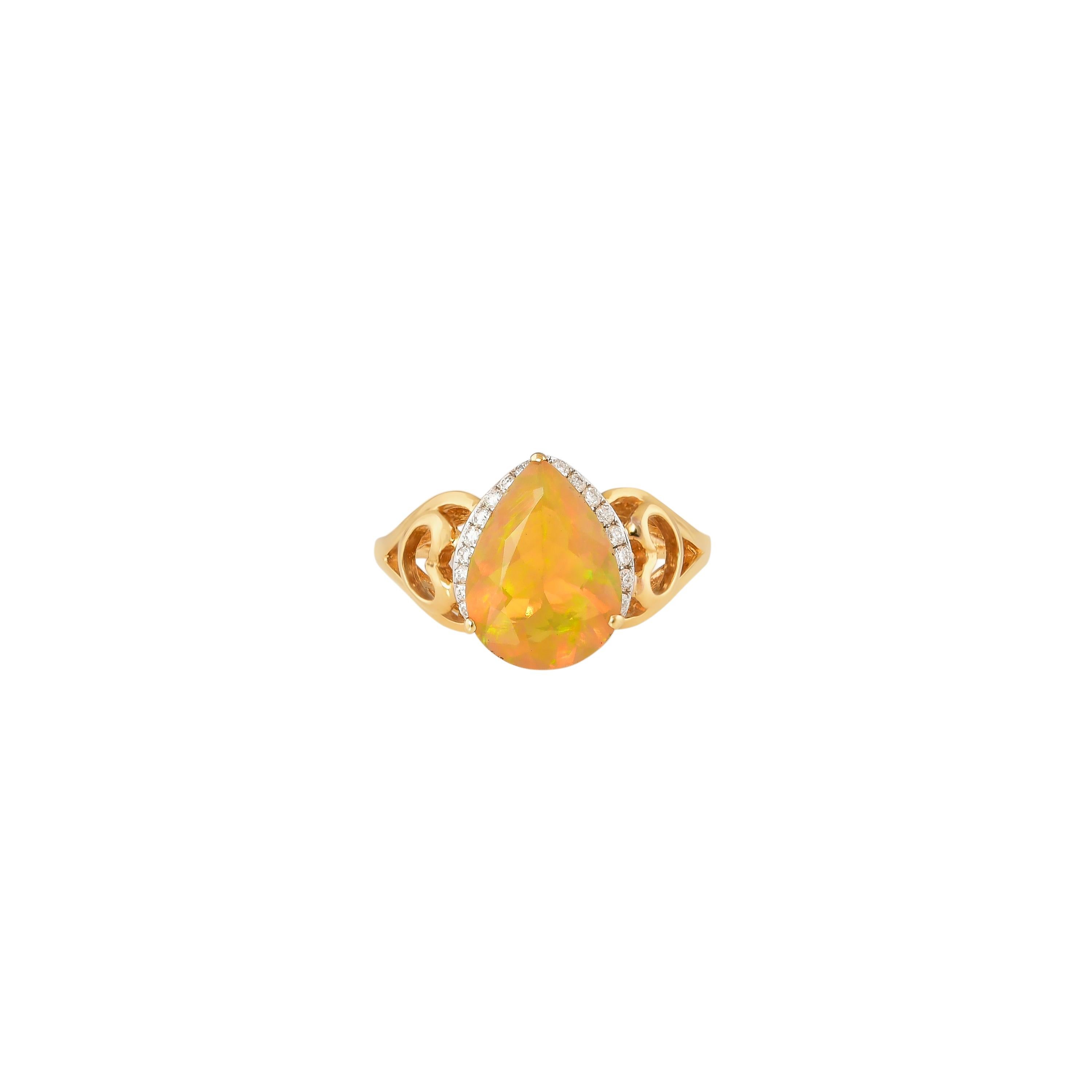Contemporary 1.55 Carat Ethiopian Opal with Diamond Ring in 18 Karat Yellow Gold For Sale