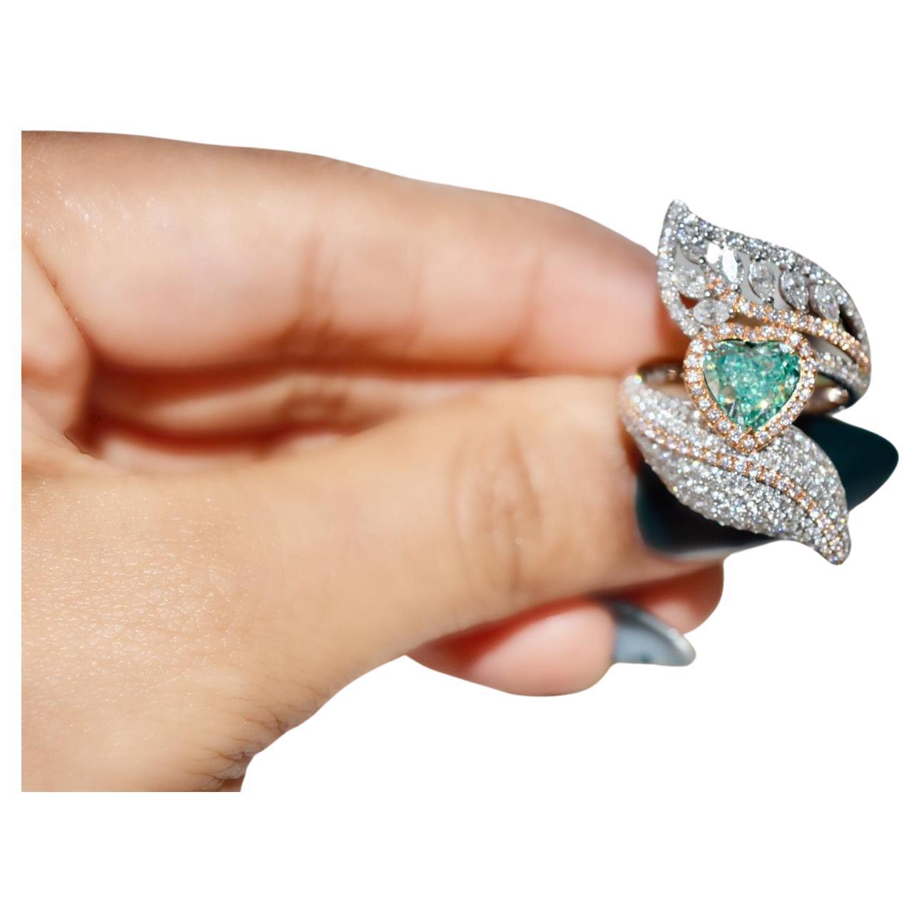 1.55 Carat Fancy Bluish Green Diamond Ring VS Clarity AGL Certified