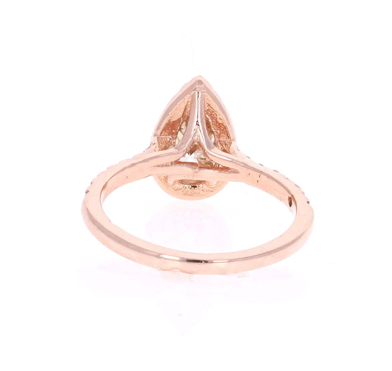 Modern 1.55 Carat Fancy Pear Cut Diamond Engagement Ring in 14K Rose Gold