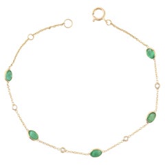 Bracelet tennis en or 18 carats avec chaîne en diamants et émeraudes fines de 1,55 carat 