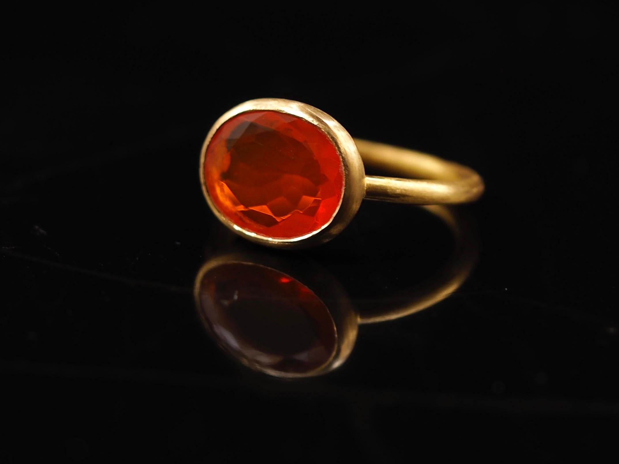 Scrives 1.55 Carat Fire Opal Oval Faceted 22 Karat Gold Handmade Cocktail Ring For Sale 1
