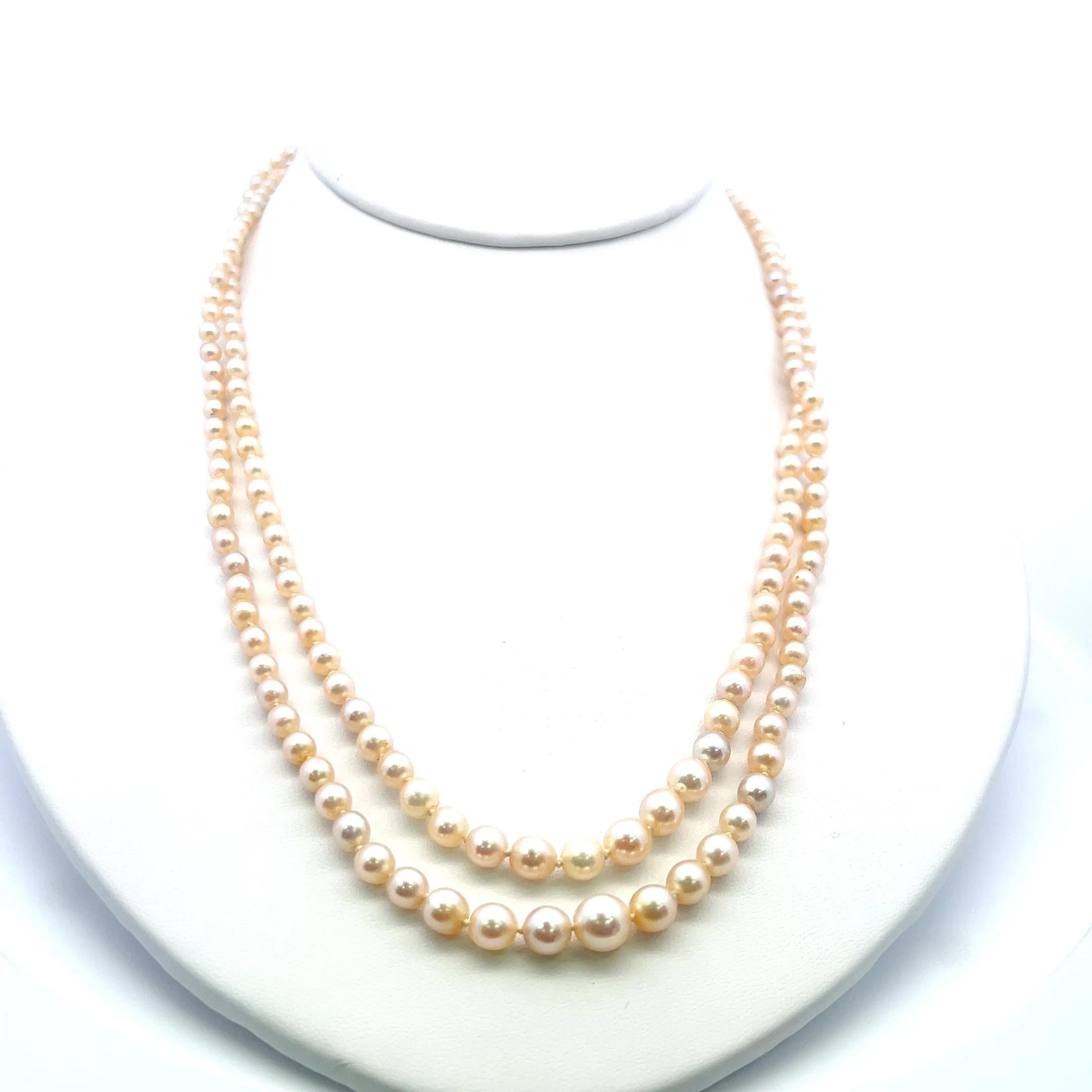 1.55 Carat Marquis Shape Diamond 2.65-7.11MM Pearl 18K White Gold Beed Necklace Bon état - En vente à New York, NY