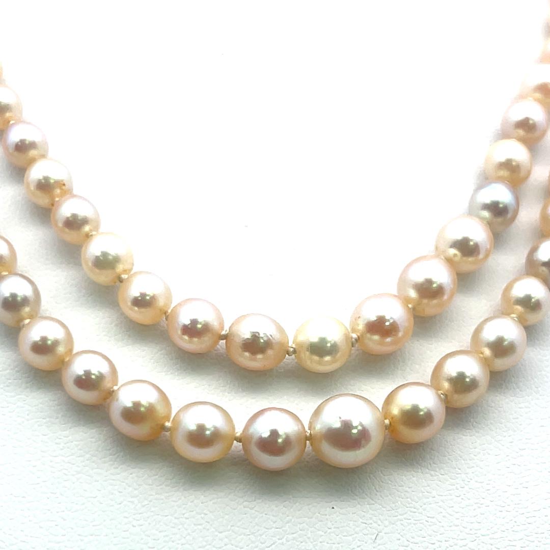 1.55 Carat Marquis Shape Diamond 2.65-7.11MM Pearl 18K White Gold Beed Necklace Pour femmes en vente