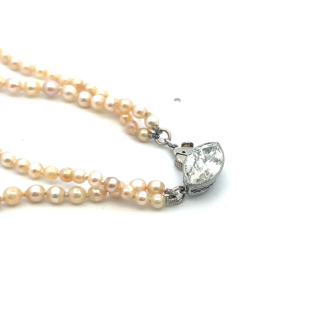 1.55 Carat Marquis Shape Diamond 2.65-7.11MM Pearl 18K White Gold Beed Necklace en vente 3
