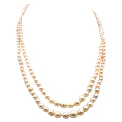 1.55 Carat Marquis Shape Diamond 2.65-7.11MM Pearl 18K White Gold Beed Necklace