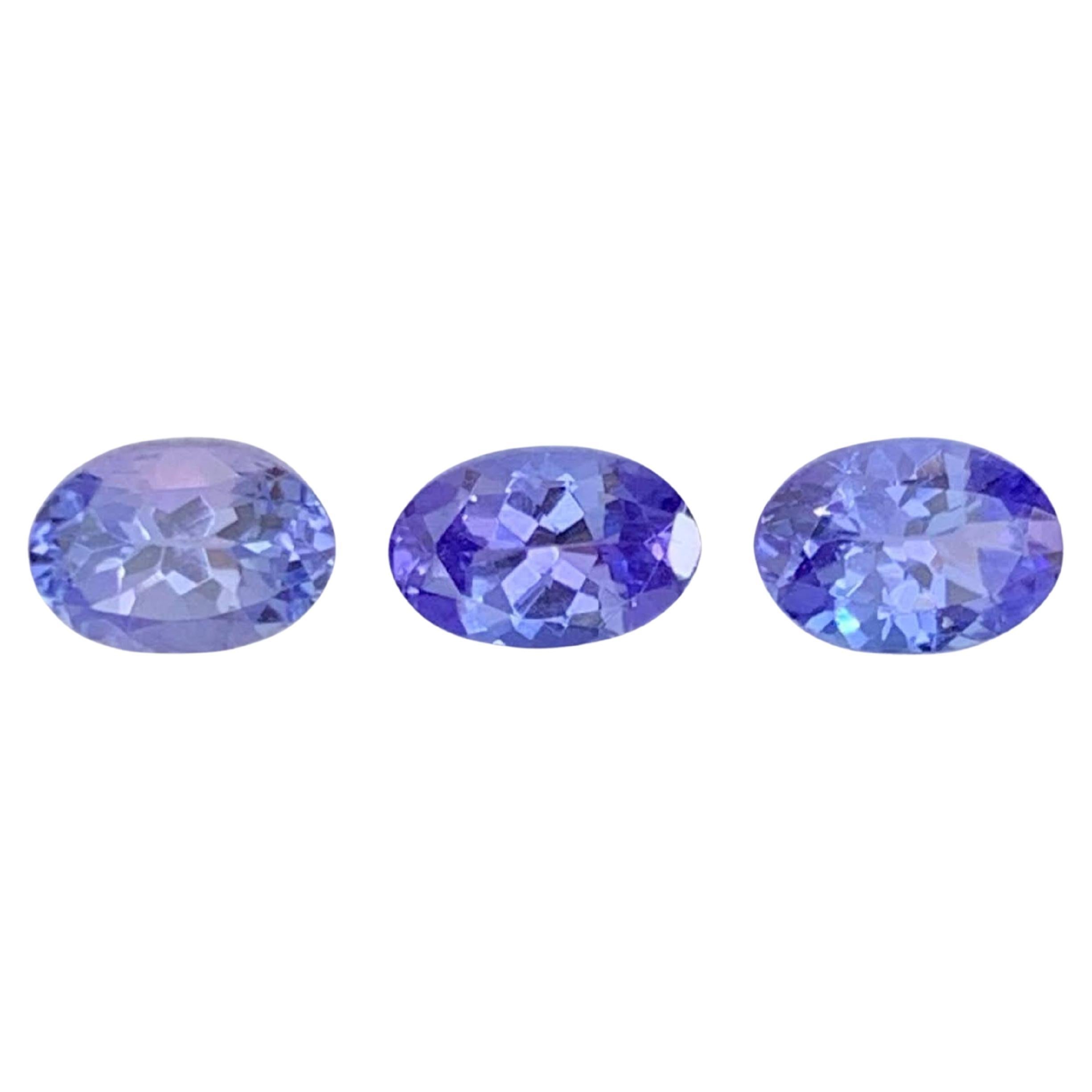 1.55 Carat Natural 3 Piece Precious Blue Tanzanite Oval Cut Tanzanian Gemstone en vente