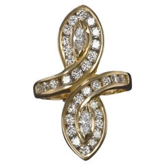 1.55 Carat Natural Diamond Cocktail Ring Set in 14k Yellow Gold Marquise Bypass