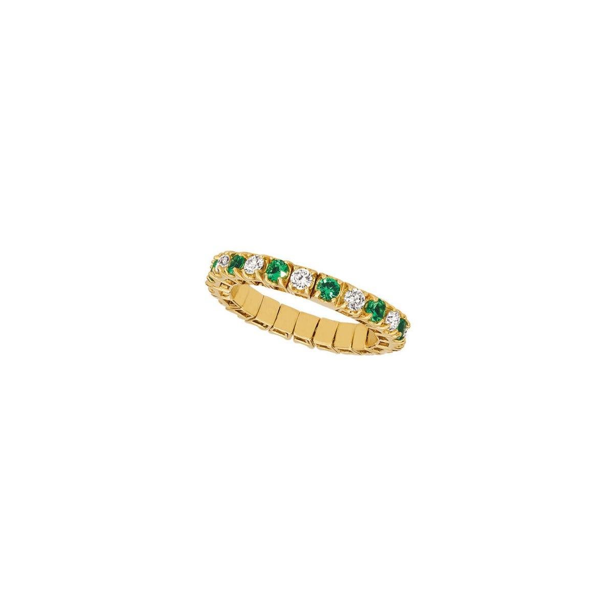For Sale:  1.55 Carat Natural Diamond & Emerald Stretch Eternity Band Ring 14k Yellow Gold 2