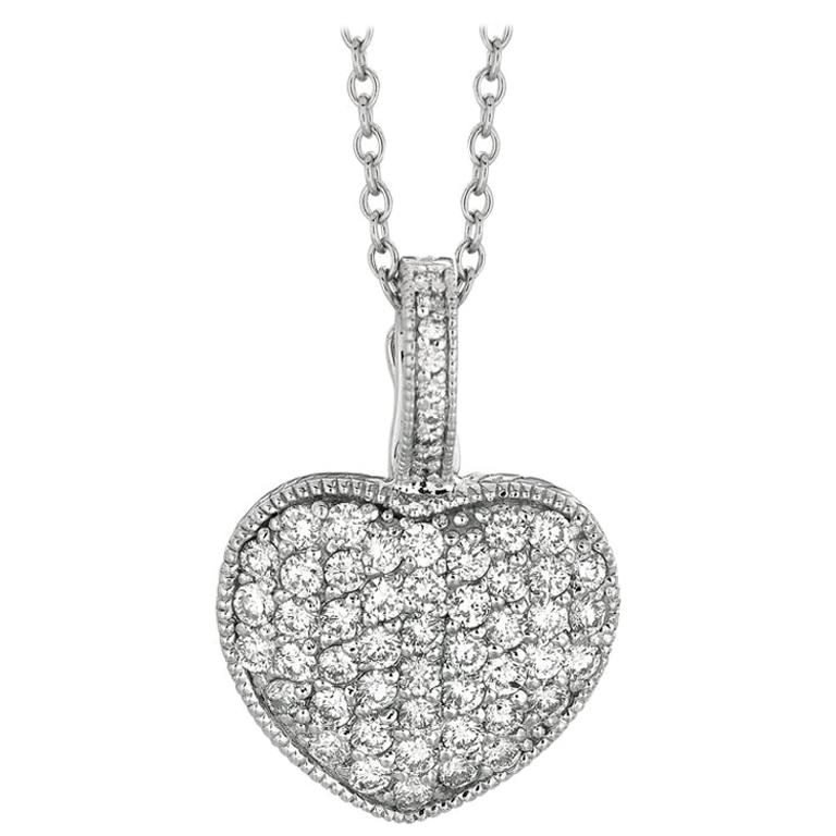 1.55 Carat Natural Diamond Heart Necklace Pendant 14 Karat White Gold G SI