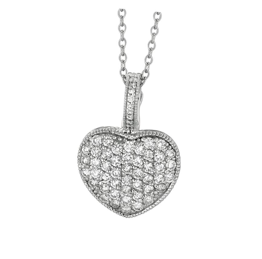 Contemporary 1.55 Carat Natural Diamond Heart Necklace Pendant 14 Karat White Gold G SI For Sale