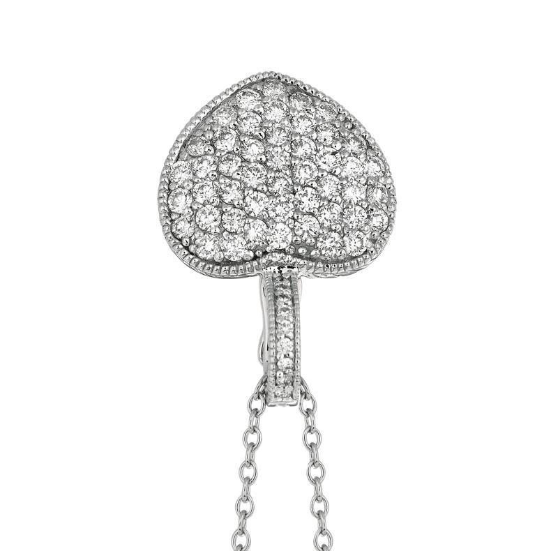 Round Cut 1.55 Carat Natural Diamond Heart Necklace Pendant 14 Karat White Gold G SI For Sale