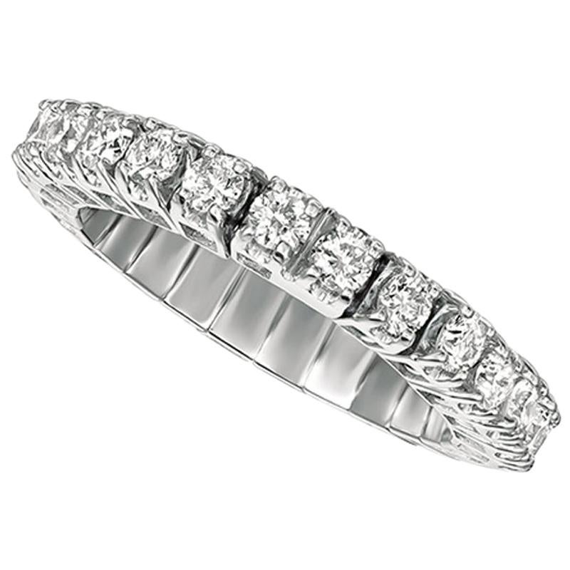 1.55 Carat Natural Diamond Stretchable Eternity Band Ring G SI 14K White Gold For Sale