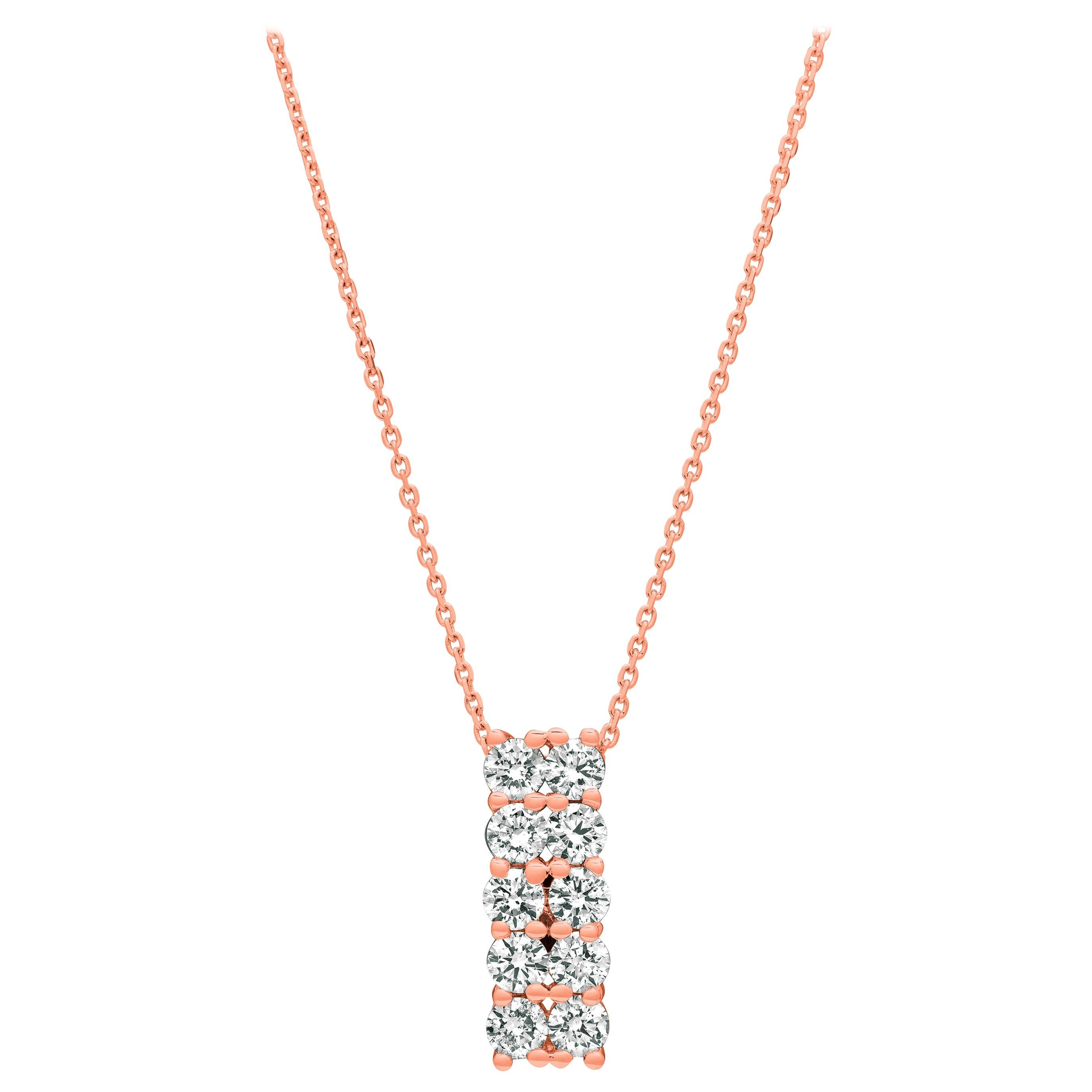 1.55 Carat Natural Diamond Two Rows Necklace 14 Karat Rose Gold G-H SI For Sale