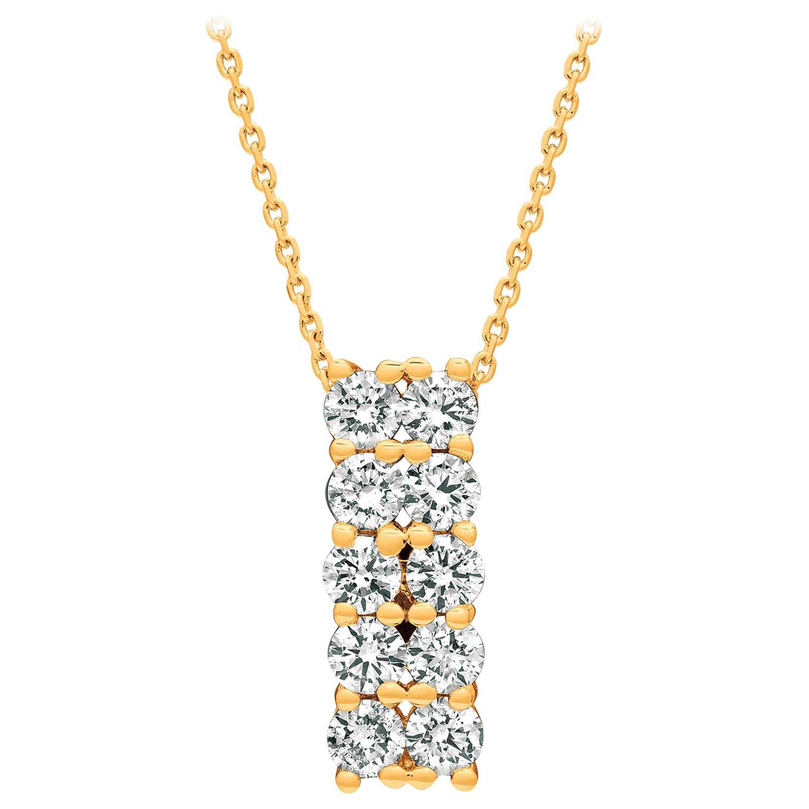 1.55 Carat Natural Diamond Two Rows Necklace 14 Karat Yellow Gold G-H SI For Sale