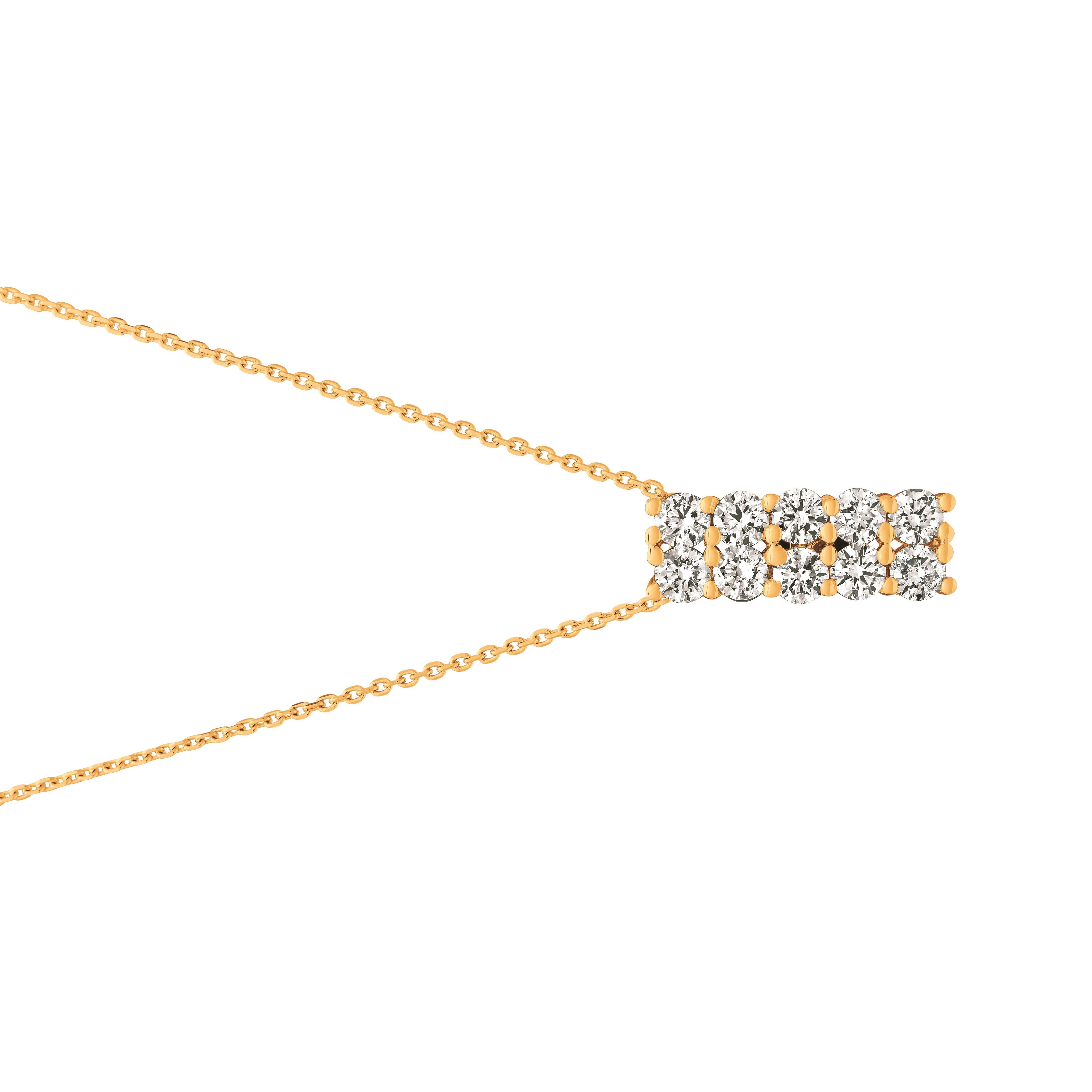 Round Cut 1.55 Carat Natural Diamond Two Rows Necklace 14 Karat Yellow Gold G-H SI For Sale