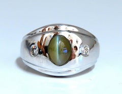 1.55 Carat Natural Green Chrysoberyl Cats Eye Diamonds Ring 14 Karat Fine Line*