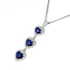 1.55 Carat Natural Heart Sapphires and Diamond Trilogy Pendant Made in Platinum